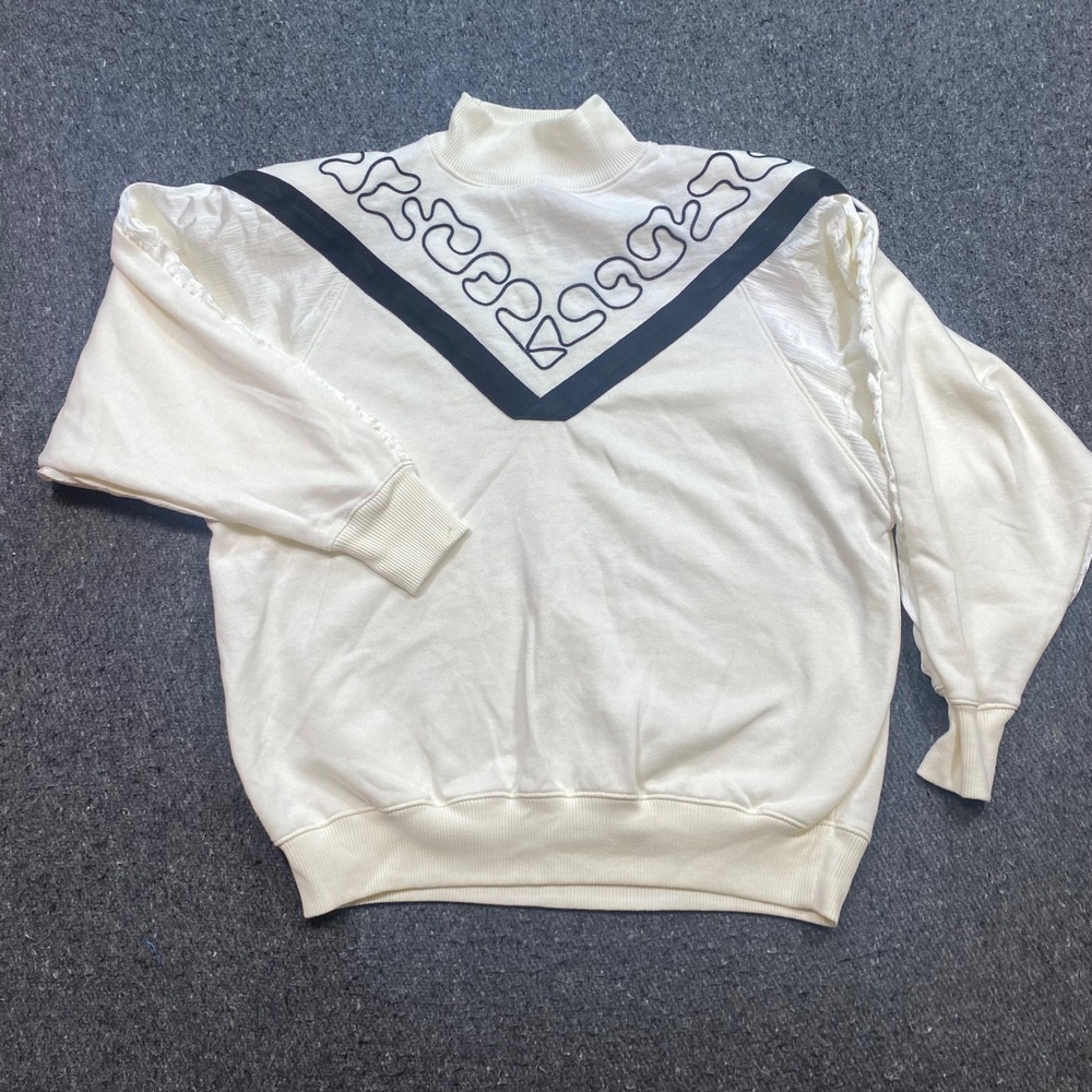 Victoria Petites Sport Sweatshirt Sz M Womens White 80s Retro Mock Neck Chevron